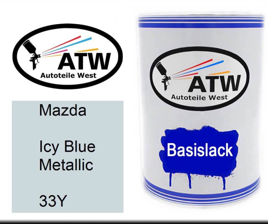 Mazda, Icy Blue Metallic, 33Y: 500ml Lackdose, von ATW Autoteile West.